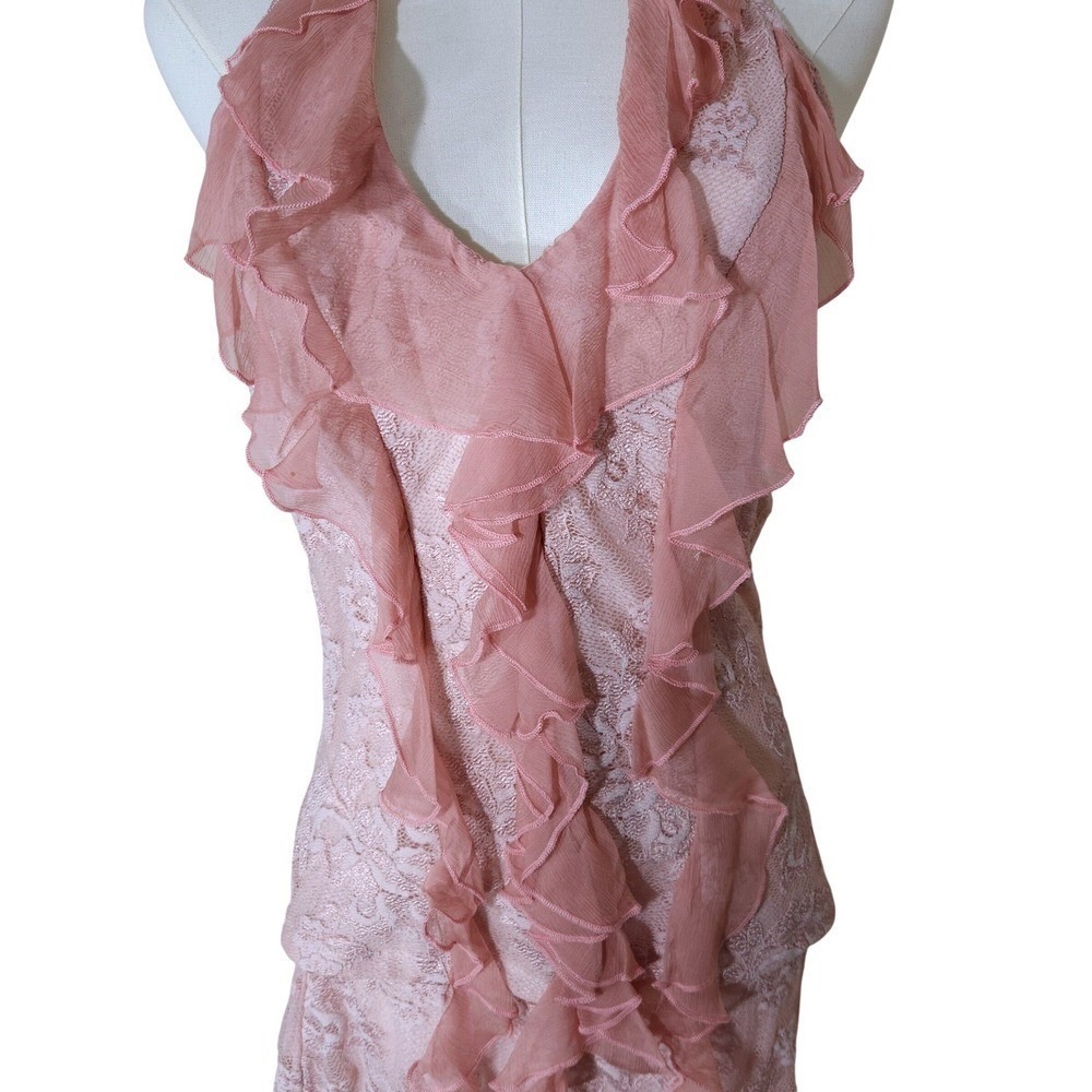 Casadei Blush Pink Lace & Chiffon 2-Piece asymemtrical hem Dress Set Large - Picture 9 of 13